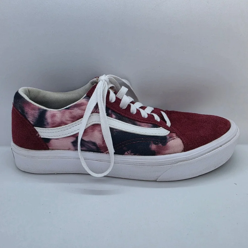 Vans Old Skool ComfyCush Burgundy TieDye Suede Canvas Sneakers Womens 7 Mens 5.5